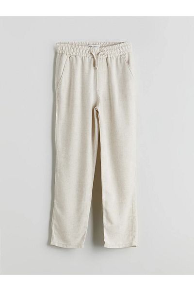 LC Waikiki Lcw Vision Beige Elastic Waist Linen Blended Boys' Trousers