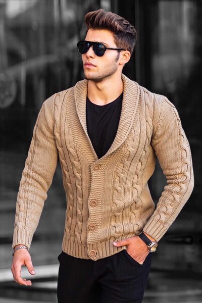 Madmext 9053 Ζακέτα με πλεκτό χρώμα Camel