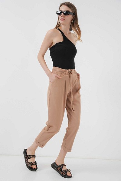 GABRİA Gabria Belted Double Leg Linen Trousers