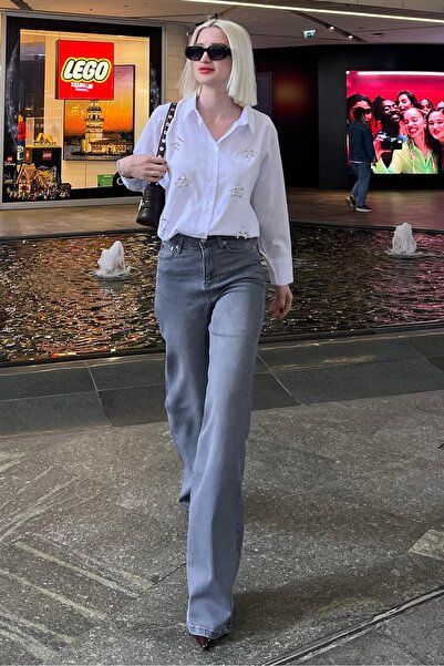 Madmext Gray Straight Wide Women's Jeans MG2000