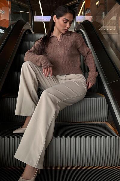 Madmext Mink Hair Braided Polo Collar Women's Sweater Mg2310