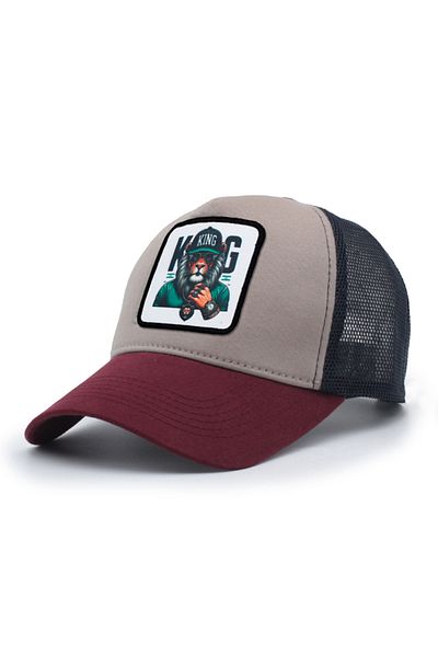 Trucker King Model Interchangeable Emblem Mesh Cap Claret Red Gray Navy Blue