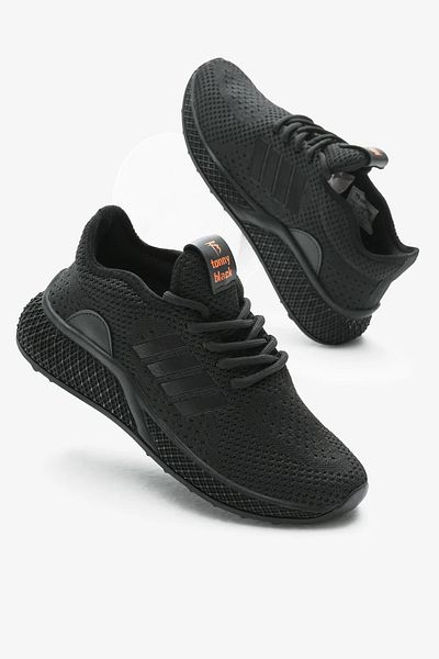 Nstil Pantofi sport negri ortopedici unisex, cu dungi, cu șireturi, respirabil, cu talpă ultra confortabilă, pantofi T-135