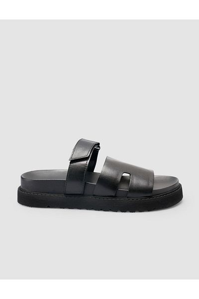 Cabani 100% Genuine Leather Black Women's Slippers