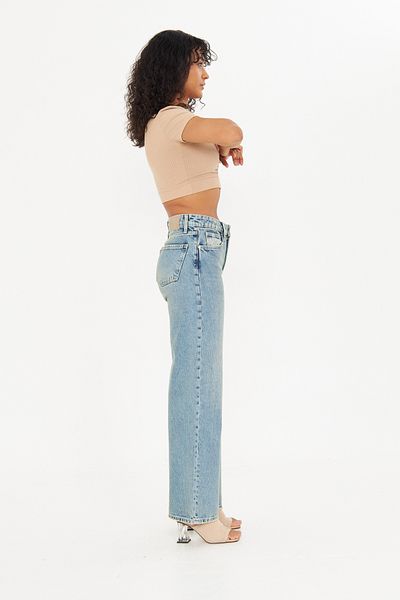cracpot Women's High Waist Cotton Green Tint Washed Comfortable Dady Fit Jean Trousers