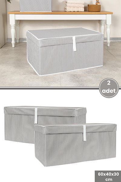 Flora Mega Box Storage Box, Pillow Sheet Clothing Wardrobe Organizer Cardboard Supported (60X40Cm) 2 Pieces Gray
