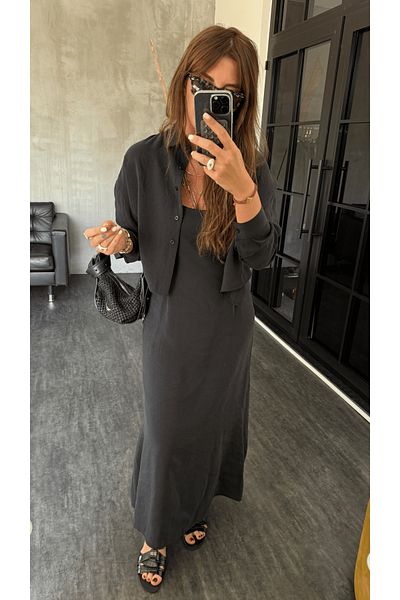 My Blog Black Modal Shirt Dress Set - 51153