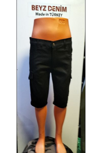 BeyzDenim Black Power Lycra Knee Length Shorts Capri Bermuda