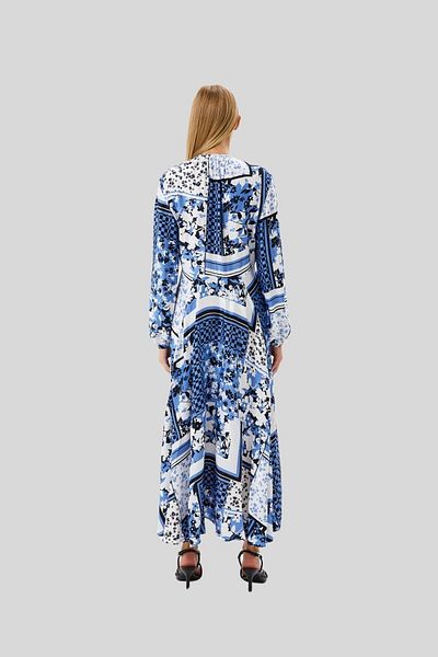 HUGO Long Sleeve Flared Maxi Women's Dress Multicolor