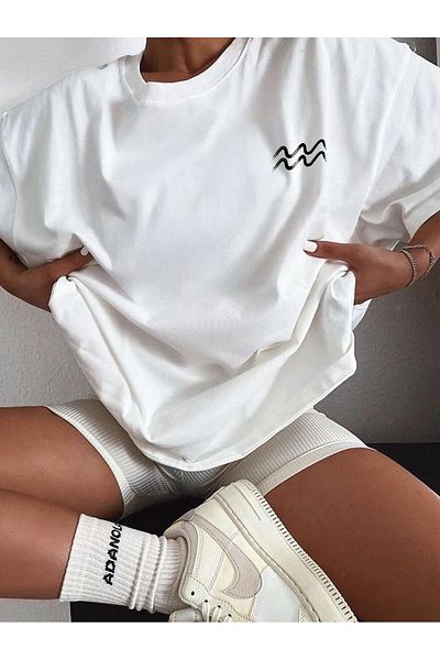 Plaza Butik Tricou oversize unisex cu sigla Vărsător imprimat