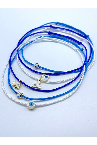 Concept HuBuTU 6 Pieces Minimal Evil Eye Beaded Rope Anklet Set