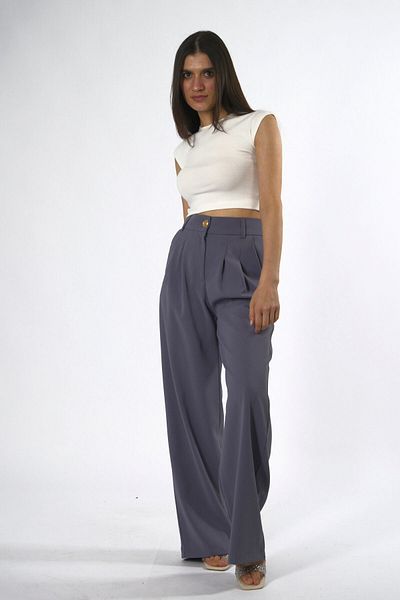 ABBRA Women's Gold Buttoned Elastic Waist Palazzo Trousers
