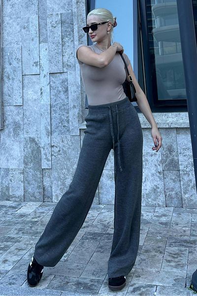 Madmext Anthrazitfarbene Hose mit weitem Bein und verstellbarer Taille MG2089