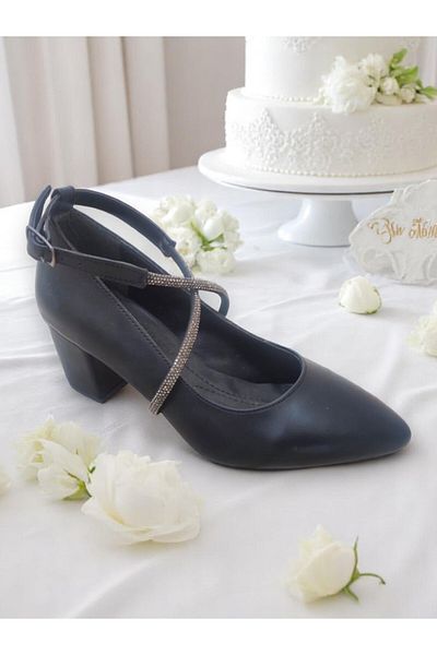 Elit 685 Black Stone Detailed 5 cm Women's Evening Dress Heeled Shoes