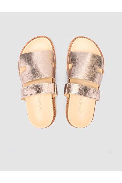 Cabani 100% Genuine Leather Shiny Bronze Women's Slippers