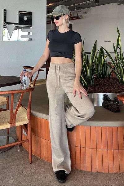 Madmext Wide Leg Mink Trousers - Adjustable Waist Mg2089