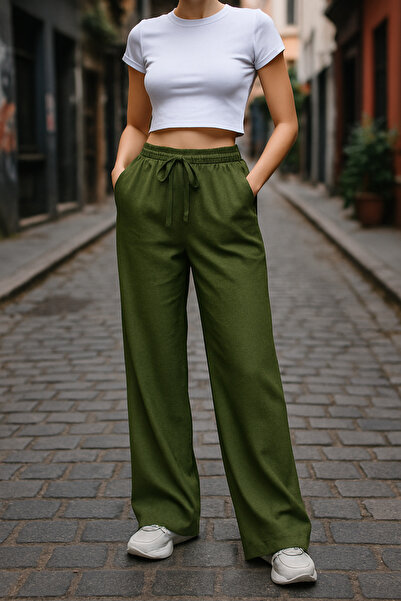 FV Kadın Bol Paça Keten Pantolon