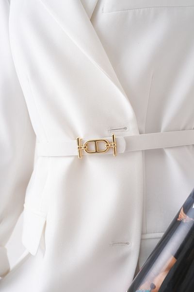 barış sülün lovebox Women's Stylish Style Complementary Gold Buckle Detailed White Thin Band Belt 7450