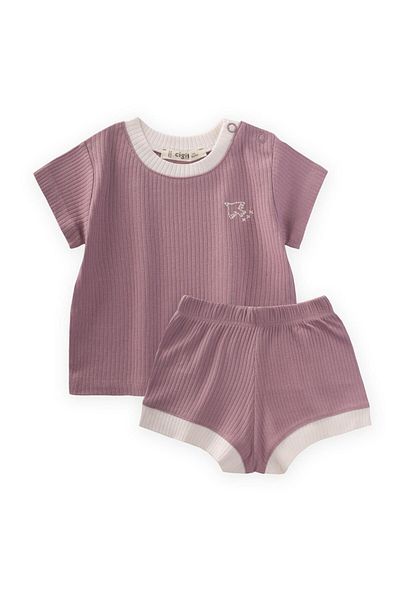 Cigit Bird Embroidered Garnished Corded Suit 0-5 Years Old Lilac
