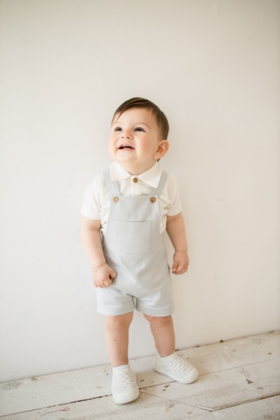 Kuarks Yazlık Erkek Bebek Tulum Takımı Keten Gömlek Body Ve Kanvas Şort Tulum 0-12 Ay