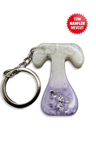 BİZİMSÜS Letter t Marble Pattern Lilac Keychain - Gift Keychain - Epoxy