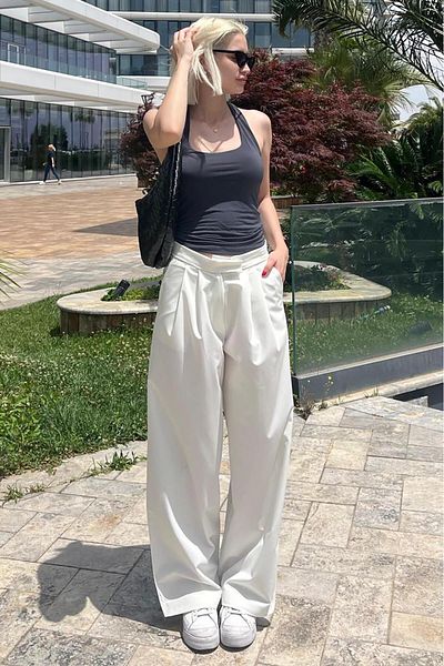 Madmext Bequeme Hose mit hoher Taille und weitem Bein - Weiß MG2120