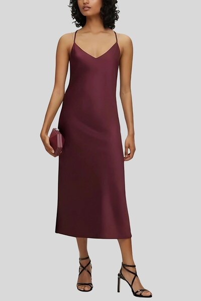 BOSS Slim Fit Kadın Kokteyl Elbise Bordo