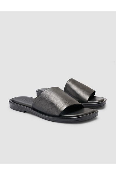 Cabani 100% Genuine Leather Black Women's Slippers