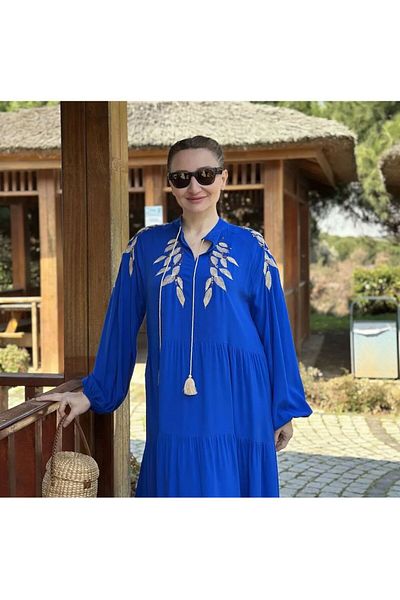 My Blog Saks Blue Leaf hímzett réteges nagy méretű ruha - 2019 - 4