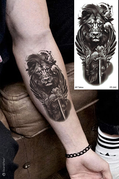 BP Tattoo Fallen Hero Geçici Dövme Savaşçı ve Aslan Dövmesi