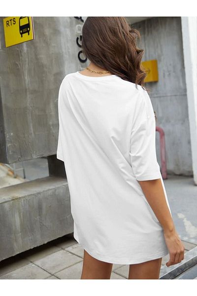 Mythologie Λευκό μπλουζάκι New York Written - Κοντό μανίκι με στάμπα Oversize Crew Neck