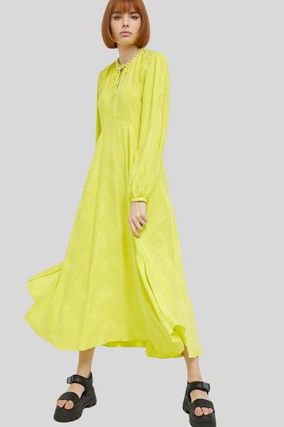 HUGO Women's Flared Midi Dress Yellow