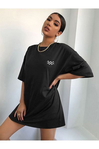 Plaza Butik Μπλουζάκι με λογότυπο Aquarius με στάμπα Unisex Oversize