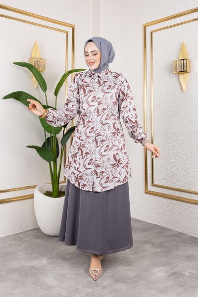 Nevayla Moda Διπλό Σετ με Φούστα - Καφέ / T0106