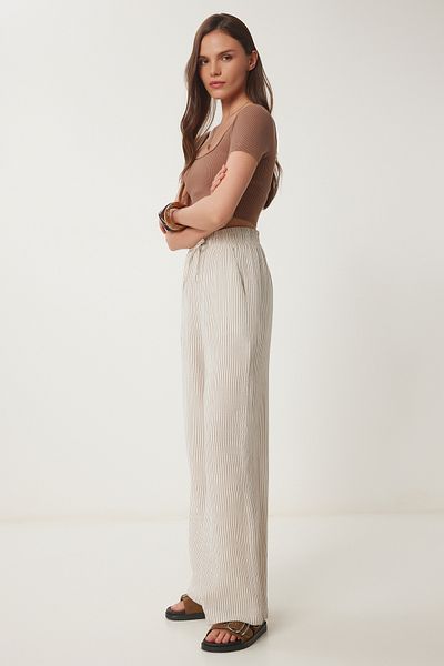 Lovelyİstanbul Ριγέ Παντελόνι Muslin Palazzo CREAM LSA0010