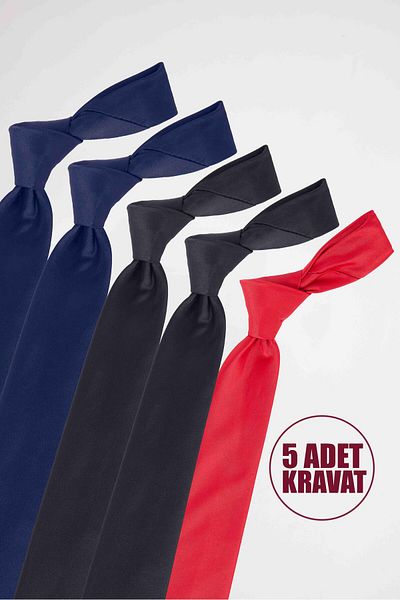 Tudors 5 Pack Plain Slim Navy Blue-Black-Red Men's Ties