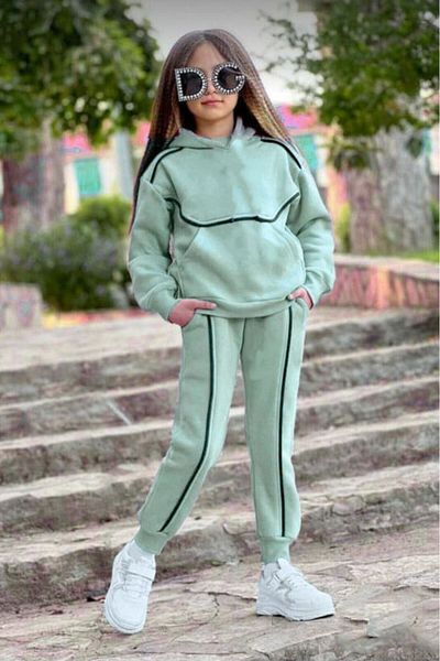 MAXI DRY Girl's Hundred Percent Cotton Hooded Double Bottom Top Set