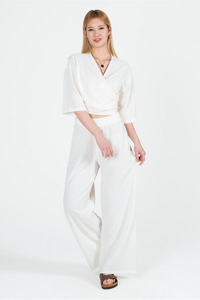 Kyron Women's Wrinkled Fabric Blouse and Pants / Bottom - Top Set / Different Color and Model Options