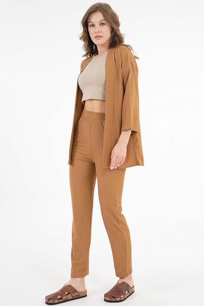 Saade Kamel Raschel Fabric Kimono - Trousers Knitted Set