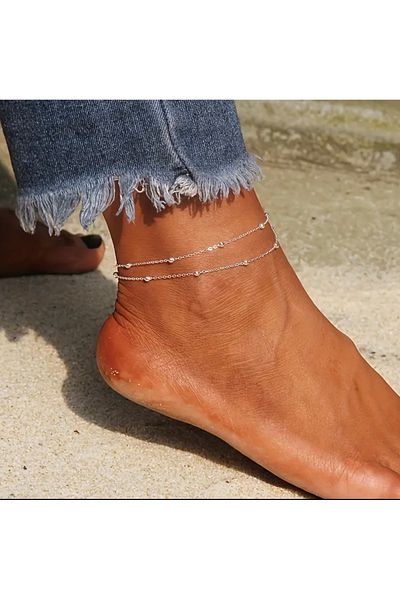 derokas Doric Topcuklu Steel Anklet Gold, Silver Elegant Stylish Does Not Tarnish