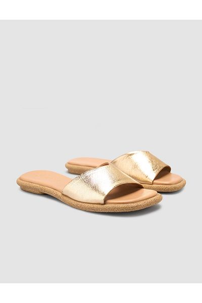 Cabani Papuci de damă 100% piele naturală de culoare aurie