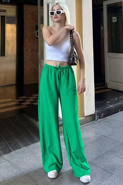 Madmext Green Pocketed Wide Leg Women's Trousers MG1882