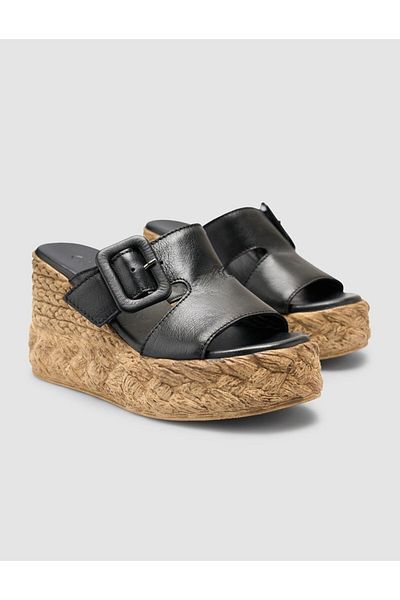 Cabani 100% Genuine Leather Black Wedge Heel Women's Slippers