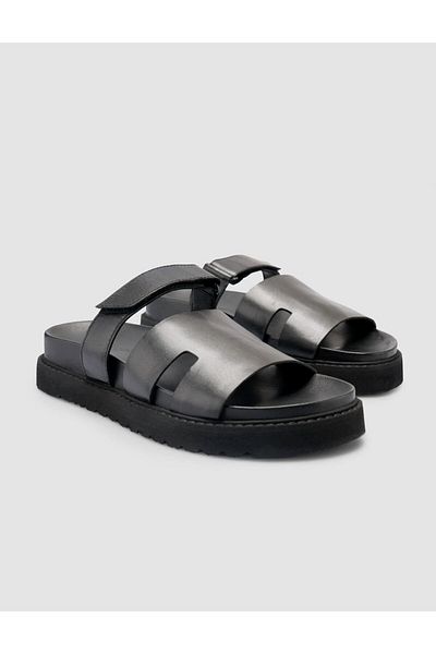 Cabani 100% Genuine Leather Black Women's Slippers