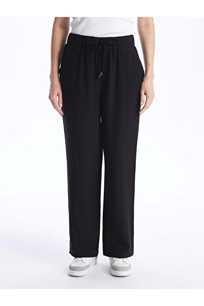 LC Waikiki LCWAIKIKI Classic Siyah Beli Lastikli Düz Geniş Paça Kadın Pantolon