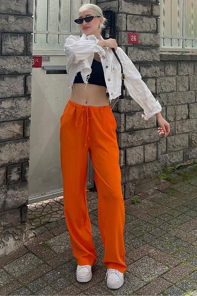 Madmext Pantaloni de plajă de damă de bază din țesătură șifonată portocalie Mg1778