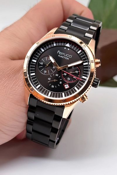Ferrucci Function Fc 13907Tm |   Black Steel Cord Rose Gold Steel Case Zmfer001