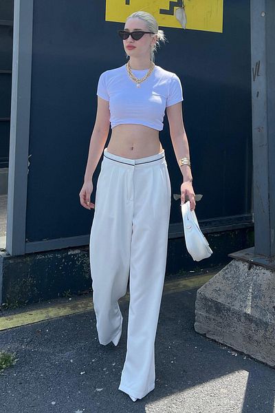 Madmext Ecru Belt Detailed Wide Leg Trousers Mg1834
