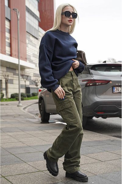 Madmext Khakifarbene Cargohose mit Taschendetail MG1602