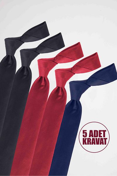 Tudors Pack of 5 Plain Classic Pocket Square Black-Burgundy-Navy Blue Men's Ties